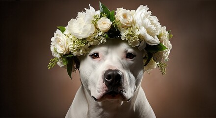 Dog with Flower Crown Portrait.