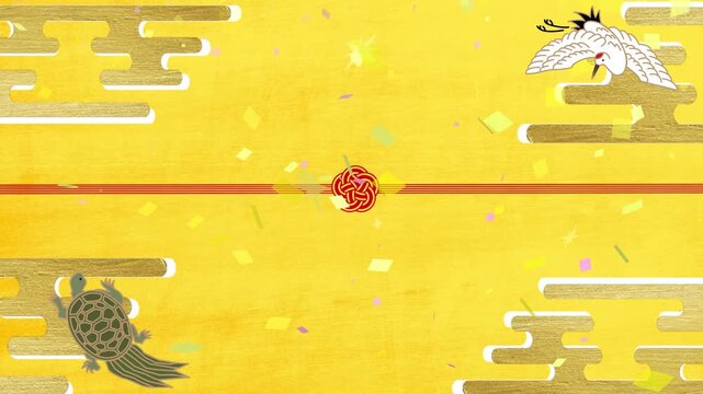 お正月向けの縁起物・鶴亀と雲流の和風アニメーション