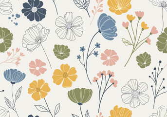 Floral meadow, seamless pattern for your design. Vector illustration