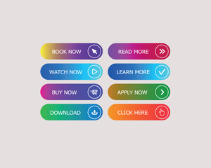 Flat colorful Buttons in Hover, Disable and Enable. Flat button design with active, inactive, and selected states. web element vector illustration,