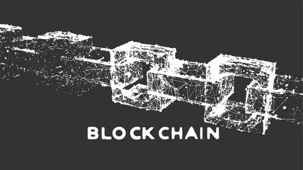 Obraz premium White abstract blockchain network cubes connected on dark gray background with text technology data