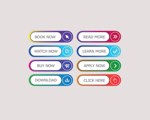 Flat colorful Buttons in Hover, Disable and Enable. Flat button design with active, inactive, and selected states. web element vector illustration,