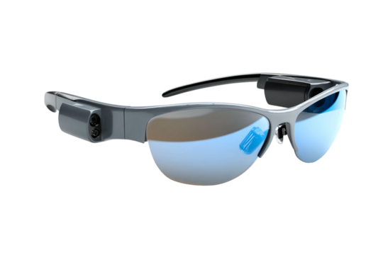 IoT-enabled smart glasses with AR notifications isolated on transparent background
