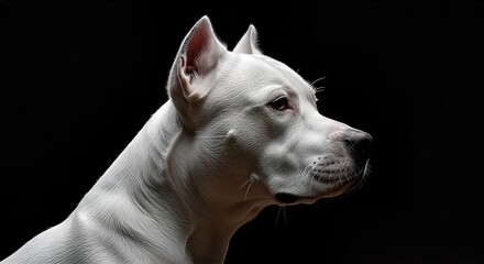 Majestic Dogo Argentino Portrait Against Black Backdrop.
