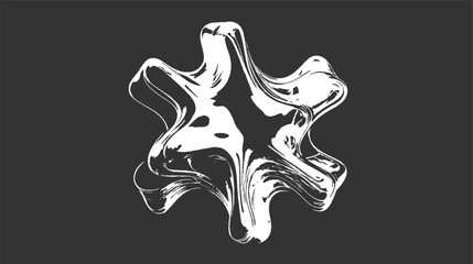 Abstract white organic shape with flowing lines on dark gray background black