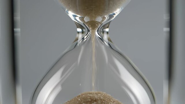 Close Up of Hourglass as Sand Runs Through Bulb in Slow Motion