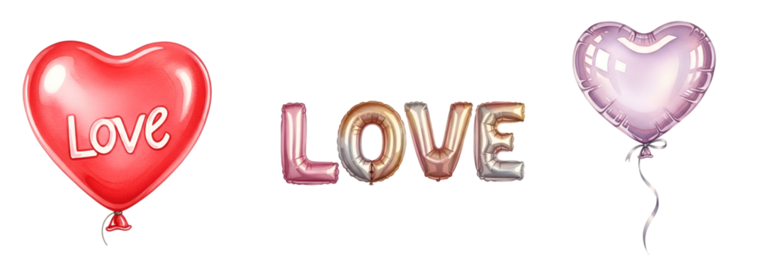 Red heart balloon with love and love balloon letters and pink heart balloon on a plain setting on transparent background - Powered by Adobe