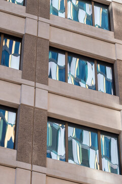 Geometric pattern and modern architecture facade with structure, lines, minimalism and contrast highlighted for compelling urban commercial communication and visual clarity