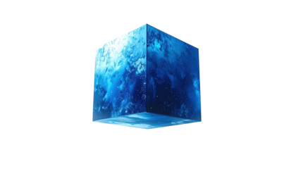 Blue Cube With Nebula Texture Isolated On Transparent Background Modern Design Element For Presentations And Creative Projects
