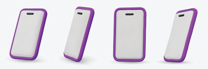 Vector 3d smartphones set in a minimalist style. Modern smartphone mockup with blank screen.