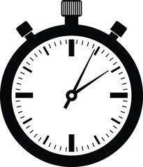 Minimalist black and white stopwatch icon for digital projects, symbolizing time measurement, urgency, precision, speed, and quick action deadline