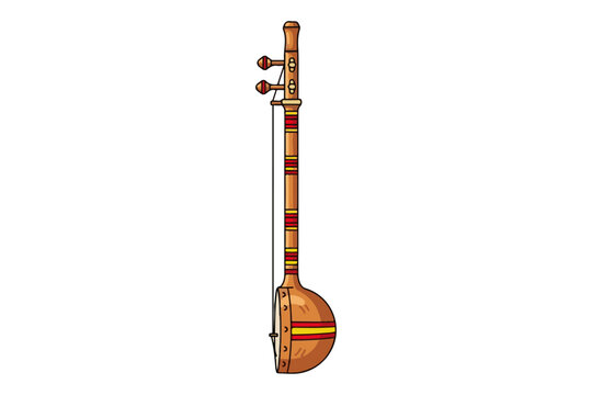 Ektara musical instrument with string and wooden resonator illustration