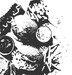 Two dark burgers with french fries and dipping sauce in a high contrast graphic style hamburger potato