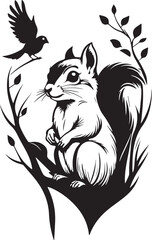 Cute cartoon illustration of a wild animal squirrel silhouette on a branch vector design