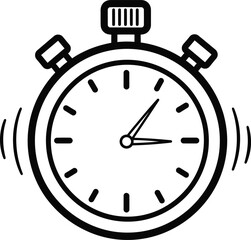 Stopwatch line icon with ringing or vibration waves, symbolizing urgent time, deadline, alarm, speed, countdown, and measurement on a clean background.