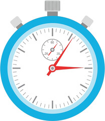 Blue analog stopwatch flat design vector icon. time measurement, deadline, urgency, precision, speed, and time management concept illustration on white.