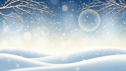 Snowy winter landscape with bare branches and falling snow