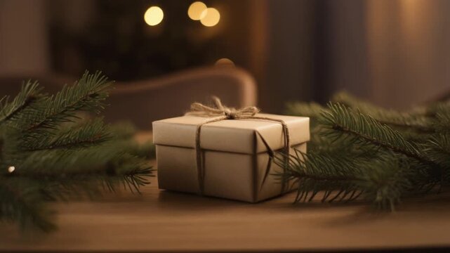 Wrapped gift box with festive decorations