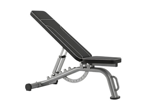 Adjustable weight training bench with sturdy metal frame for home gym workouts isolated on transparent background