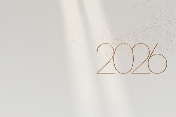 Elegant 2026 golden typography with shimmering glitter for a luxurious New Year celebration or sophisticated corporate event branding on neutral backdrop