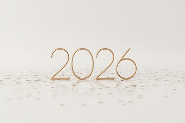 Elegant golden 2026 numerals with shimmering confetti, a modern backdrop for future celebration, new year's greetings and financial planning with subtle luxury
