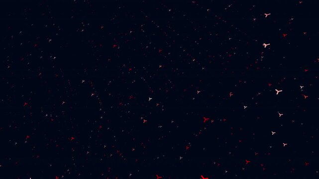 Abstract black background with scattered red dots that seem to be floating creates a mysterious and ambiguous visual, open to interpretation