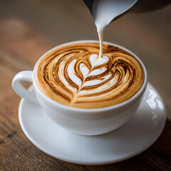 Latte Art Heart Design Being Poured in a Coffee Cup