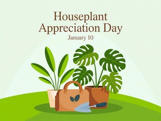 Celebrate houseplant appreciation day with potted plants and gardening tools illustration