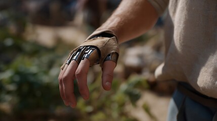 A prosthetic limb with adaptive micro-movement sensors adjusting grip strength as the user picks up delicate objects — next-gen assistive tech, accessibility innovation, and human-centered