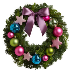 Festive christmas wreath with ornaments and stars