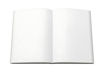 Open blank white book with empty pages for text and design isolated on transparent background
