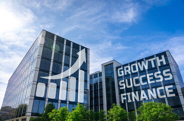Fototapeta premium Modern Office Buildings Beneath a Bright Sky Symbolizing Corporate Success and Clean Architectural Design