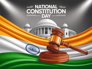 Celebrating india s national constitution day with a gavel flag and parliament building