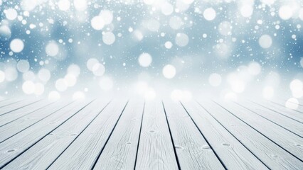 Wooden Floor with Falling Snow and Bokeh Lights 114831