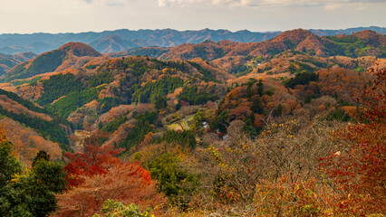 休場展望台から見る紅葉した山々　茨城　常陸大宮　絶景
