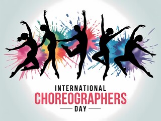 Dynamic silhouettes of dancers celebrating international choreographers day with vibrant splashes