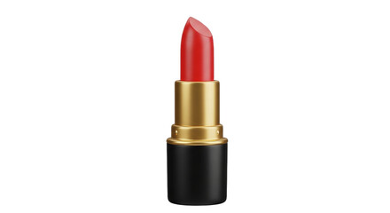 Fototapeta premium Red Lipstick Beauty Glamour Fashion Cosmetic Bold Color Feminine Luxury Makeup Item Golden Shine Black Tube Isolated