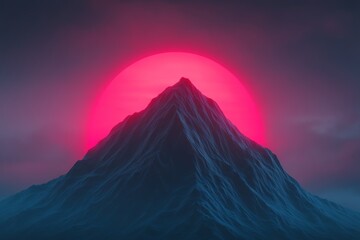 Clean mountain peak icon in glow, motivation, summit achievement