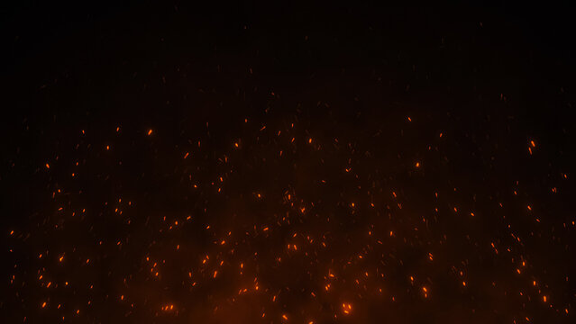 Glowing Fire Sparks and Embers on Dark Background