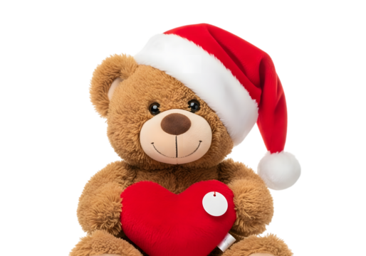 Adorable teddy bear with heart & Santa hat