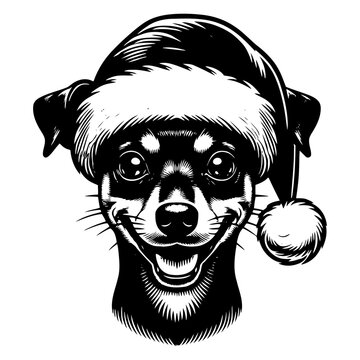 Miniature Pinscher Dog in Santa Hat
