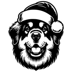 Tibetan Mastiff Dog in Santa Hat