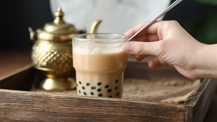 pouring milk into a cup