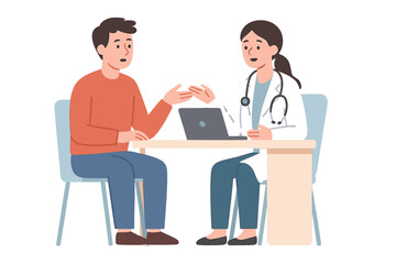 Female doctor consulting male patient about health concerns in medical