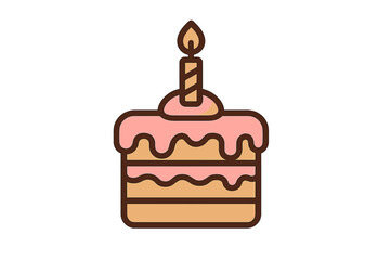 Delicious layered birthday cake with pink frosting and a single lit candle for a festive celebration