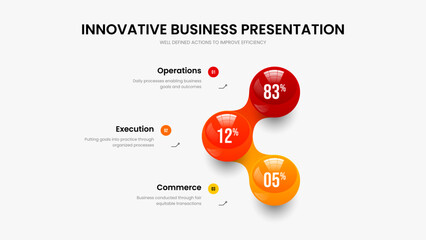 Consulting Showcase Three Element Diagram Frame Template. Visual Portfolio Slide Design Vector Illustration. Business Introduction 3 Step Chart Presentation Layout.