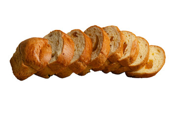 Slices of sweet loaf bread or brioche with raisins. Isolated image on transparent background ideal for breakfast mockups and pastry shops.