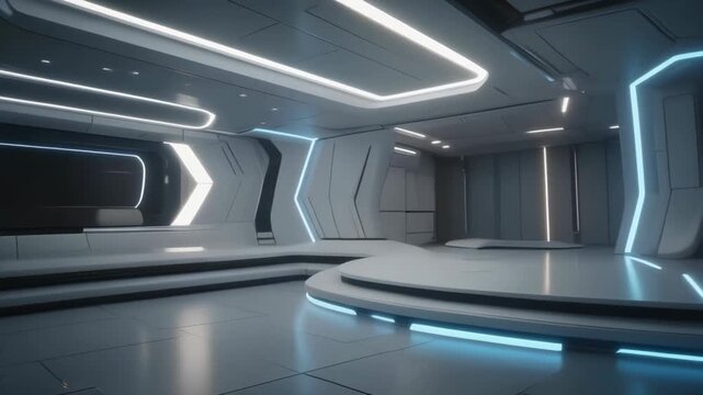 Futuristic neon corridor studio set interior.