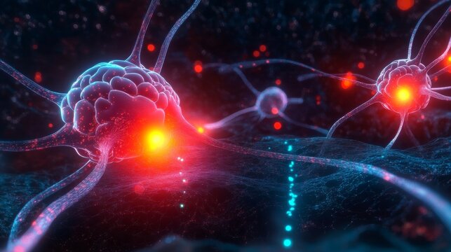 Futuristic Neural Network Illustration with Glowing Synapses Depicting Connectivity and Innovation