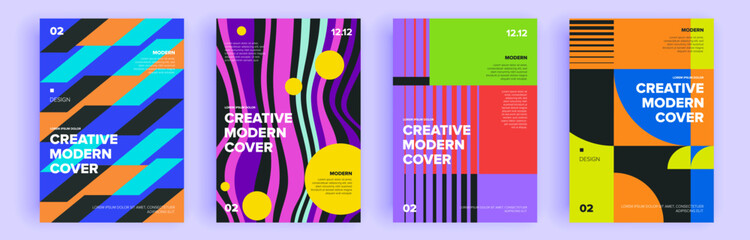 Modern abstract covers set, minimal covers design. Colorful geometric background, vector illustration.
